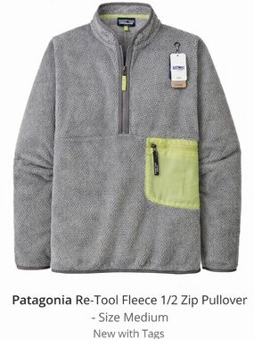 Patagonia Re-Tool Fleece Pullover Medium Gray 1/2 Zip Snap-T Style Women’s NWT